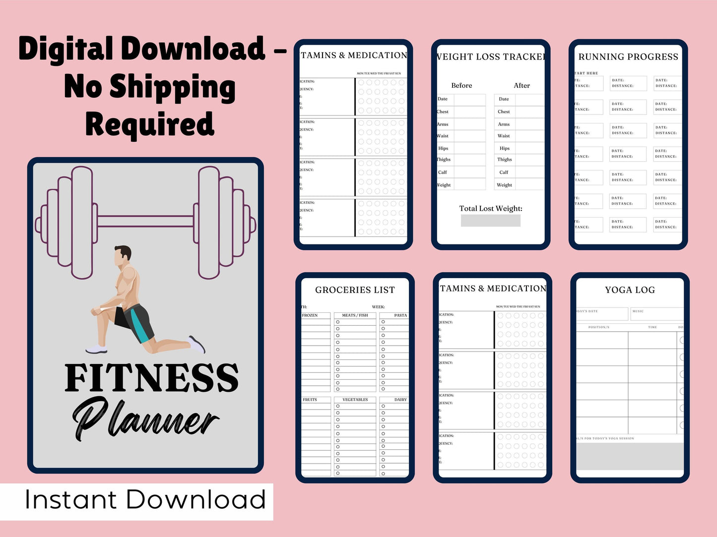 Fitness Planner, Workout Planner Fitness Journal, Wellness, Weight Loss Tracker,, Health Goal, Meal Planner, Self Care, Habit Tracker