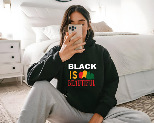 Black is Beautiful Unisex Lightweight Hooded Sweatshirt, Black Hoodie, Diversity Equality Pullover, Anti Racism Activism Apparel, Social