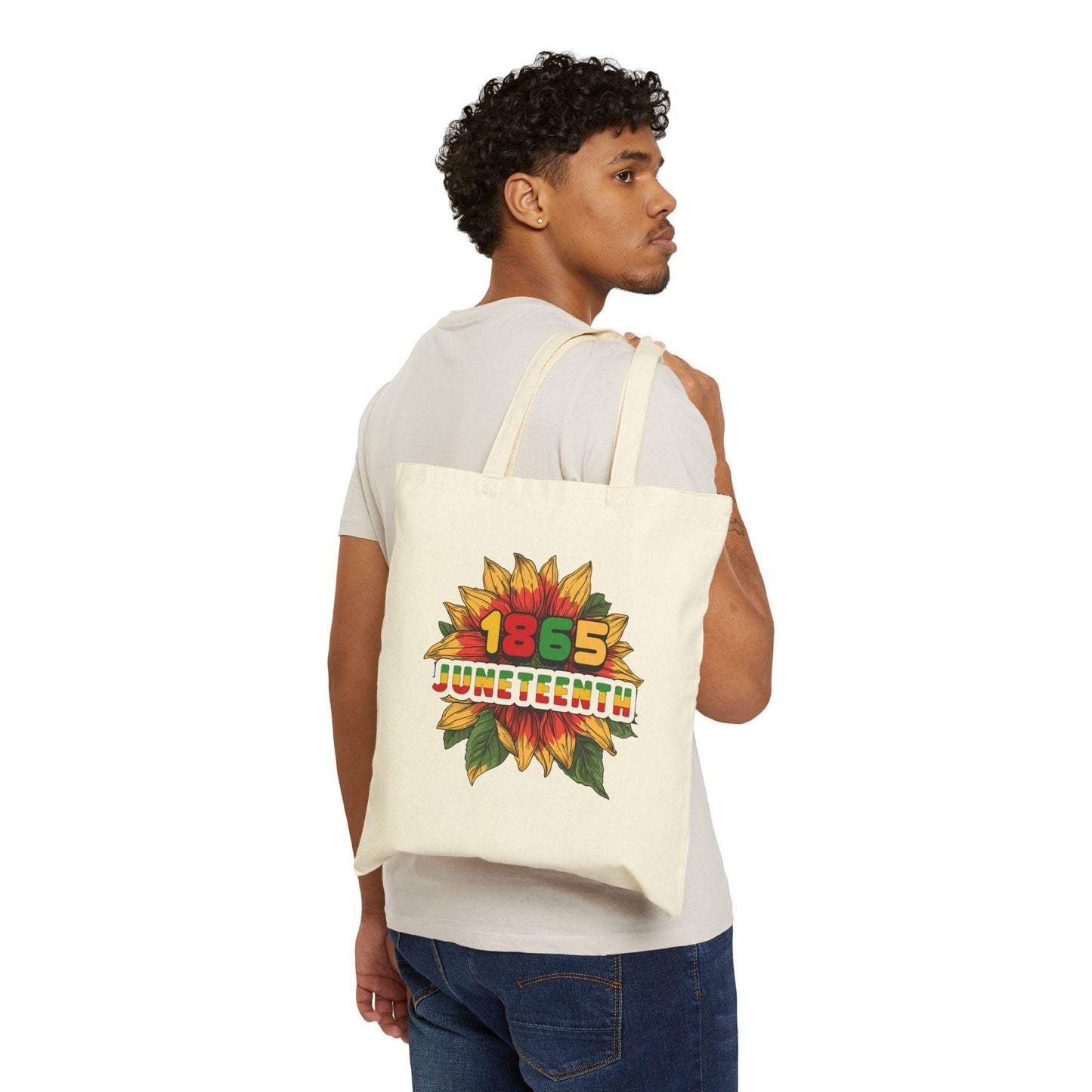 Juneteenth Cotton Canvas Tote Bag, Eco-Friendly Grocery Bag, Sunflower Art Tote, Gift for Activists, Summer Beach Bag