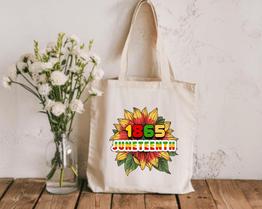 Juneteenth Cotton Canvas Tote Bag, Eco-Friendly Grocery Bag, Sunflower Art Tote, Gift for Activists, Summer Beach Bag