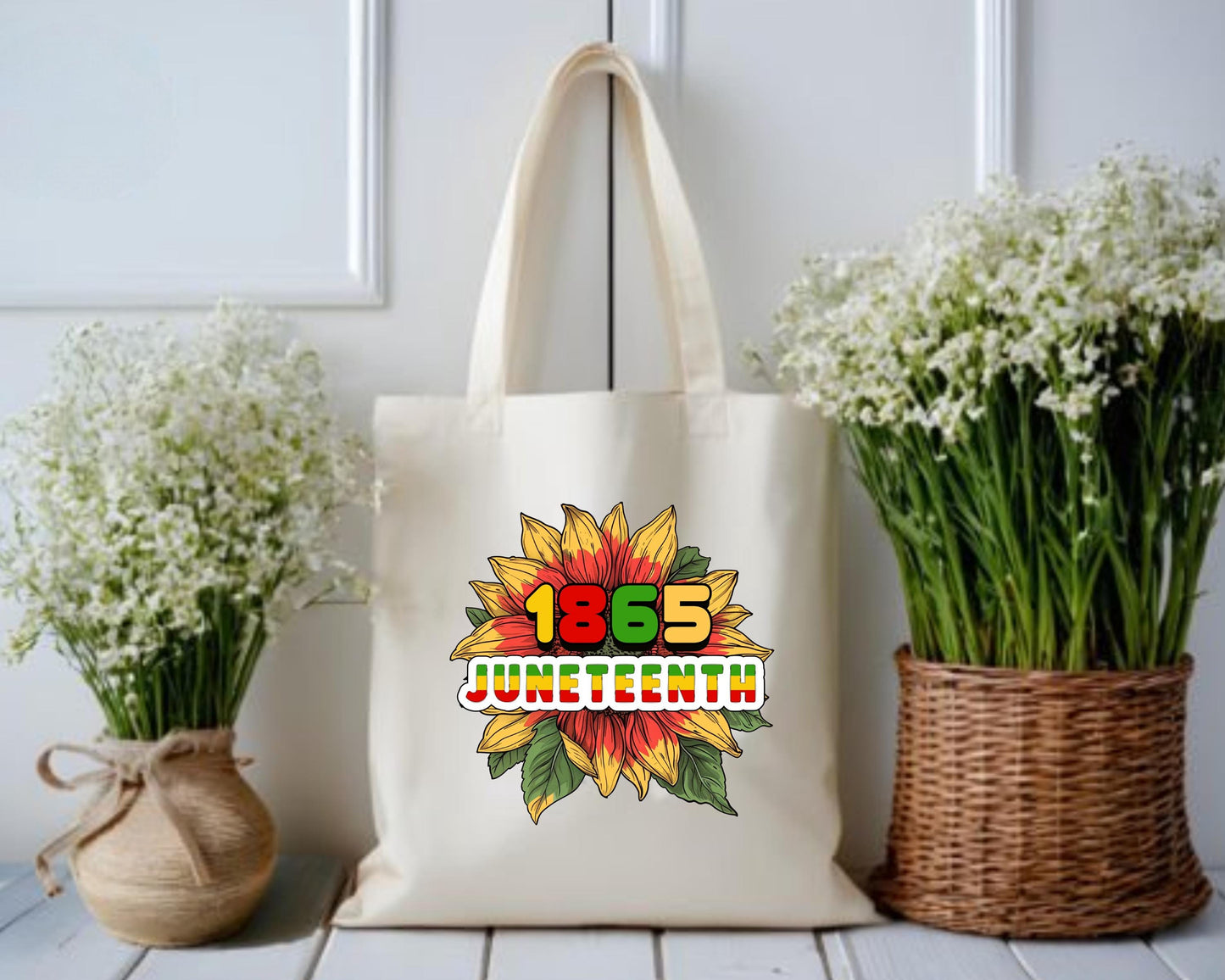 Juneteenth Cotton Canvas Tote Bag, Eco-Friendly Grocery Bag, Sunflower Art Tote, Gift for Activists, Summer Beach Bag