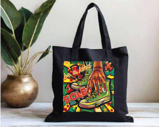 Vintage-Inspired Cotton Canvas Tote Bag with Hand-Drawn Sole Design, Eco-Friendly Shopper, Grocery Bag, Everyday Carry, Art Lover Gift