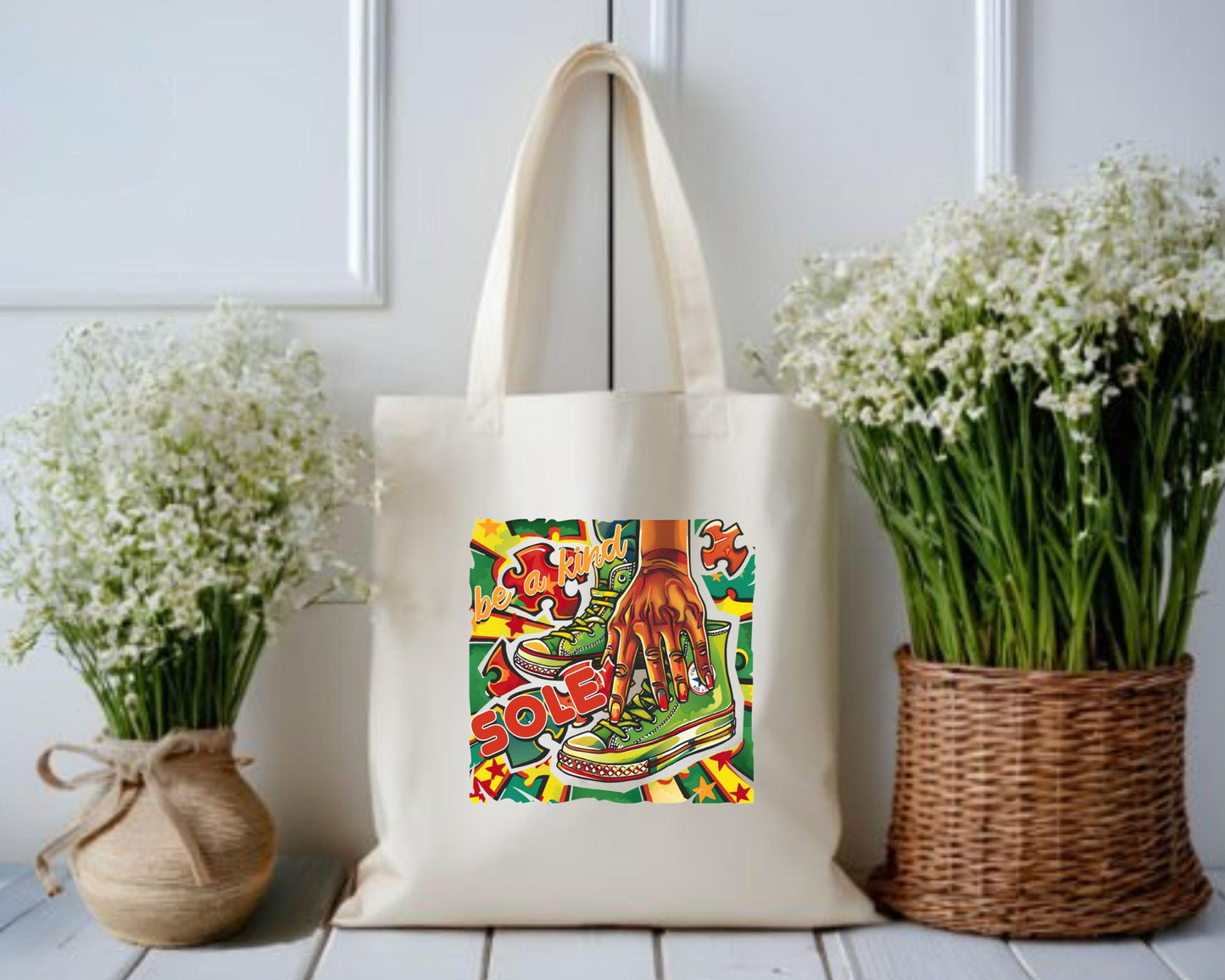 Vintage-Inspired Cotton Canvas Tote Bag with Hand-Drawn Sole Design, Eco-Friendly Shopper, Grocery Bag, Everyday Carry, Art Lover Gift