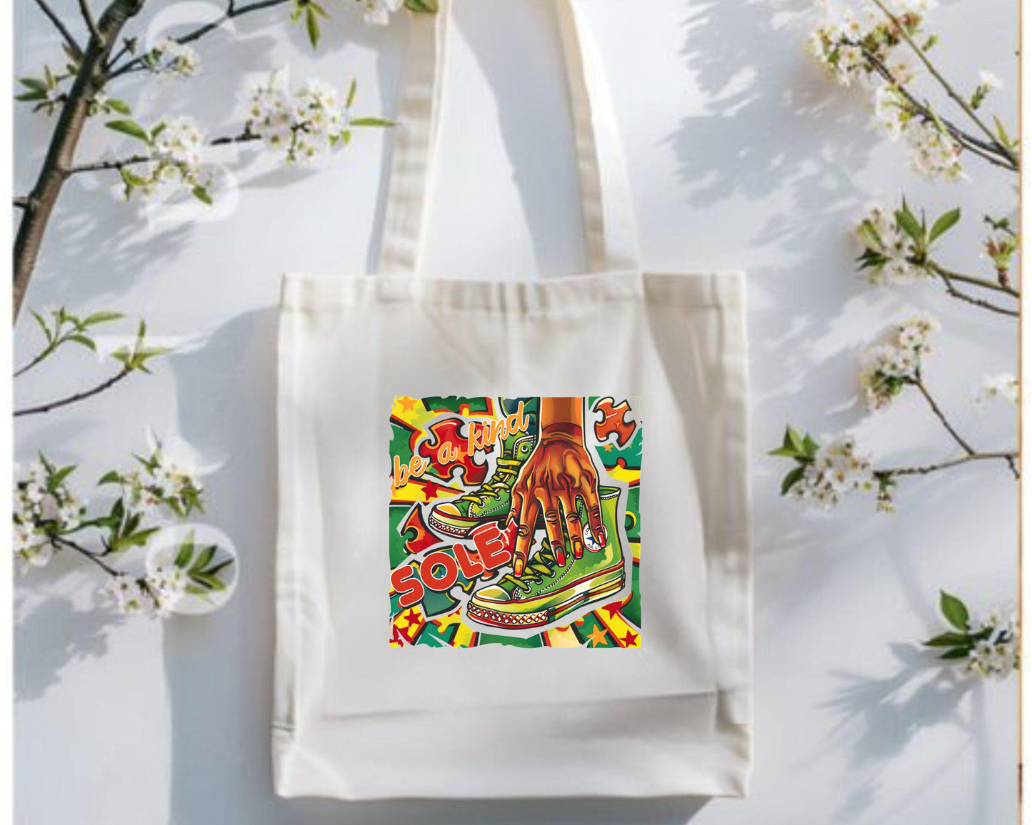 Vintage-Inspired Cotton Canvas Tote Bag with Hand-Drawn Sole Design, Eco-Friendly Shopper, Grocery Bag, Everyday Carry, Art Lover Gift