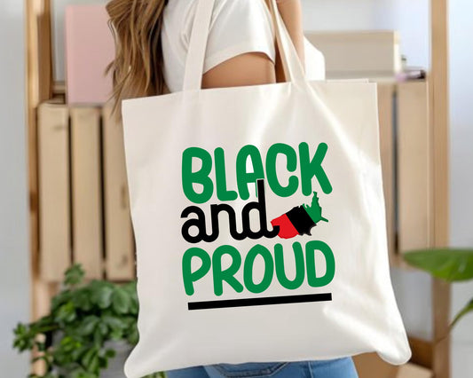 Black and Proud Cotton Tote Bag, African American Empowerment Market Bag, Ethnic Pride Shopping Bag, BLM Reusable Grocery Tote, Diversity