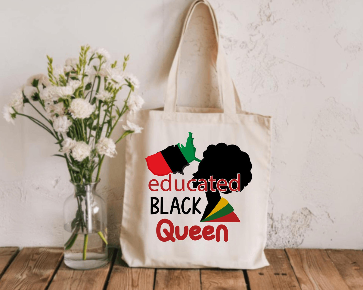 Empowered Black Queen Tote Bag - African American Feminist Shoulder Bag, Educated Black Woman Queen Canvas Tote, Black History Month Gift,