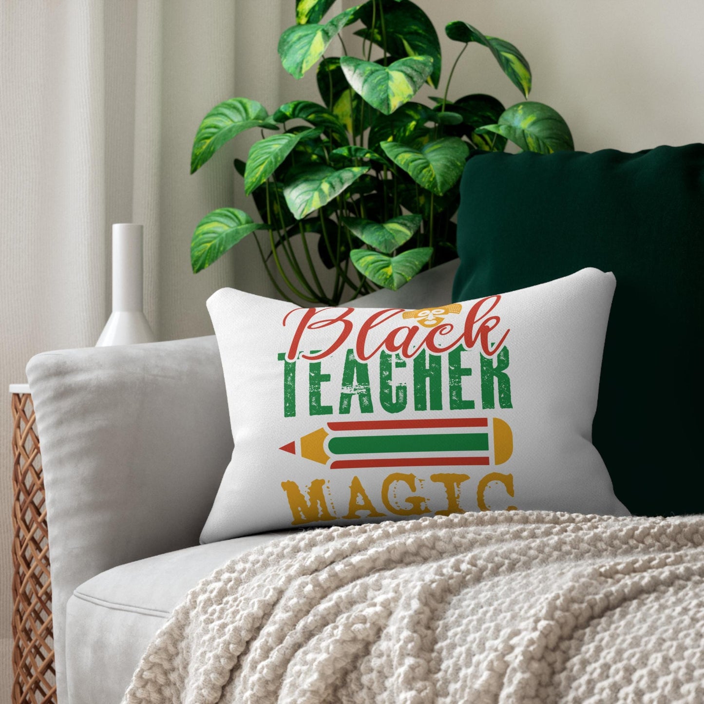 Black Teacher Magic Spun Polyester Lumbar Pillow, African American Educator Gift, Classroom Decor, School Teacher Appreciation Gift, Home