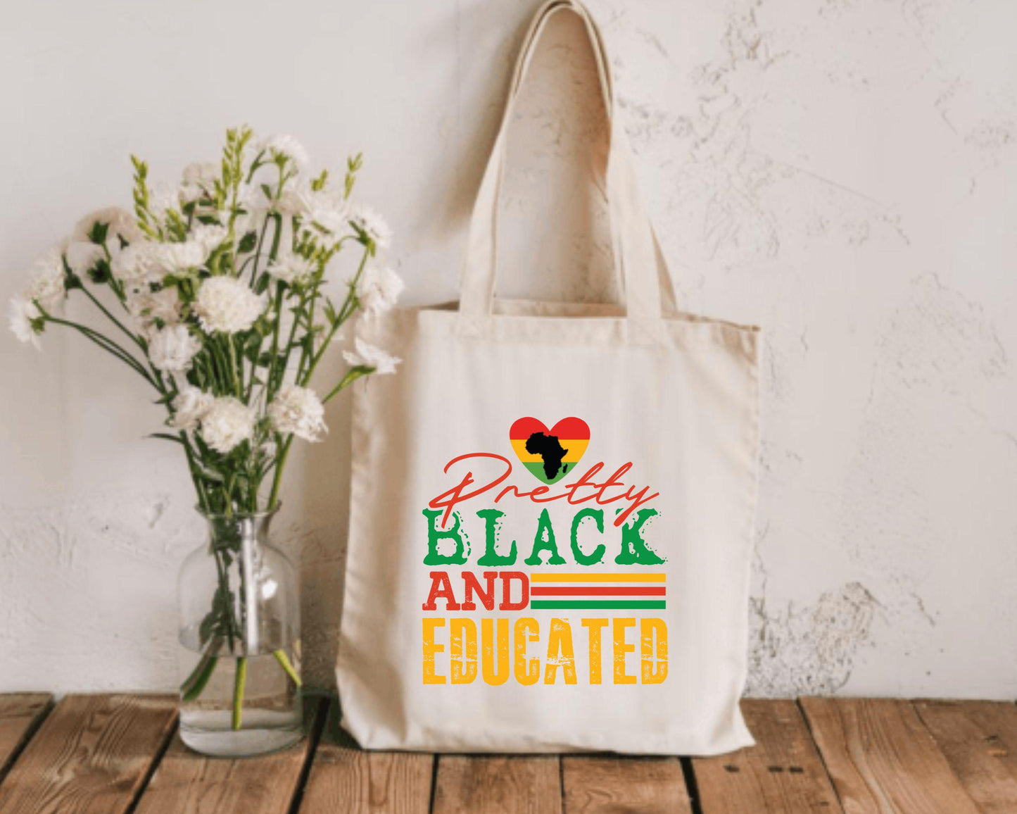 Pretty Black and Educated Tote Bag, African American Gifts, Black Girl Magic Tote, Feminist Book Bag, Natural Hair Afrocentric Tote, College