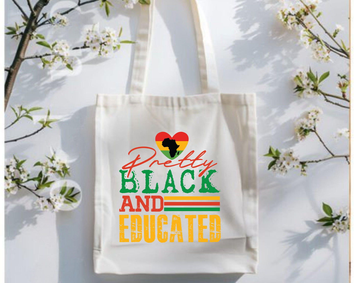 Pretty Black and Educated Tote Bag, African American Gifts, Black Girl Magic Tote, Feminist Book Bag, Natural Hair Afrocentric Tote, College