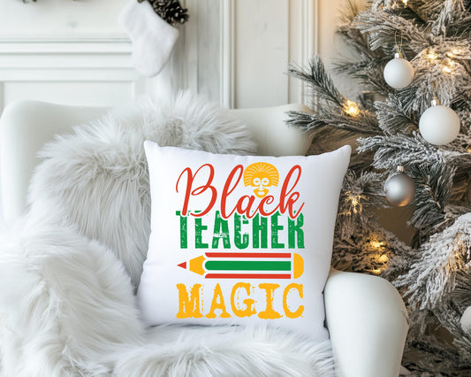 Black Teacher Magic Spun Polyester Lumbar Pillow, African American Educator Gift, Classroom Decor, School Teacher Appreciation Gift, Home