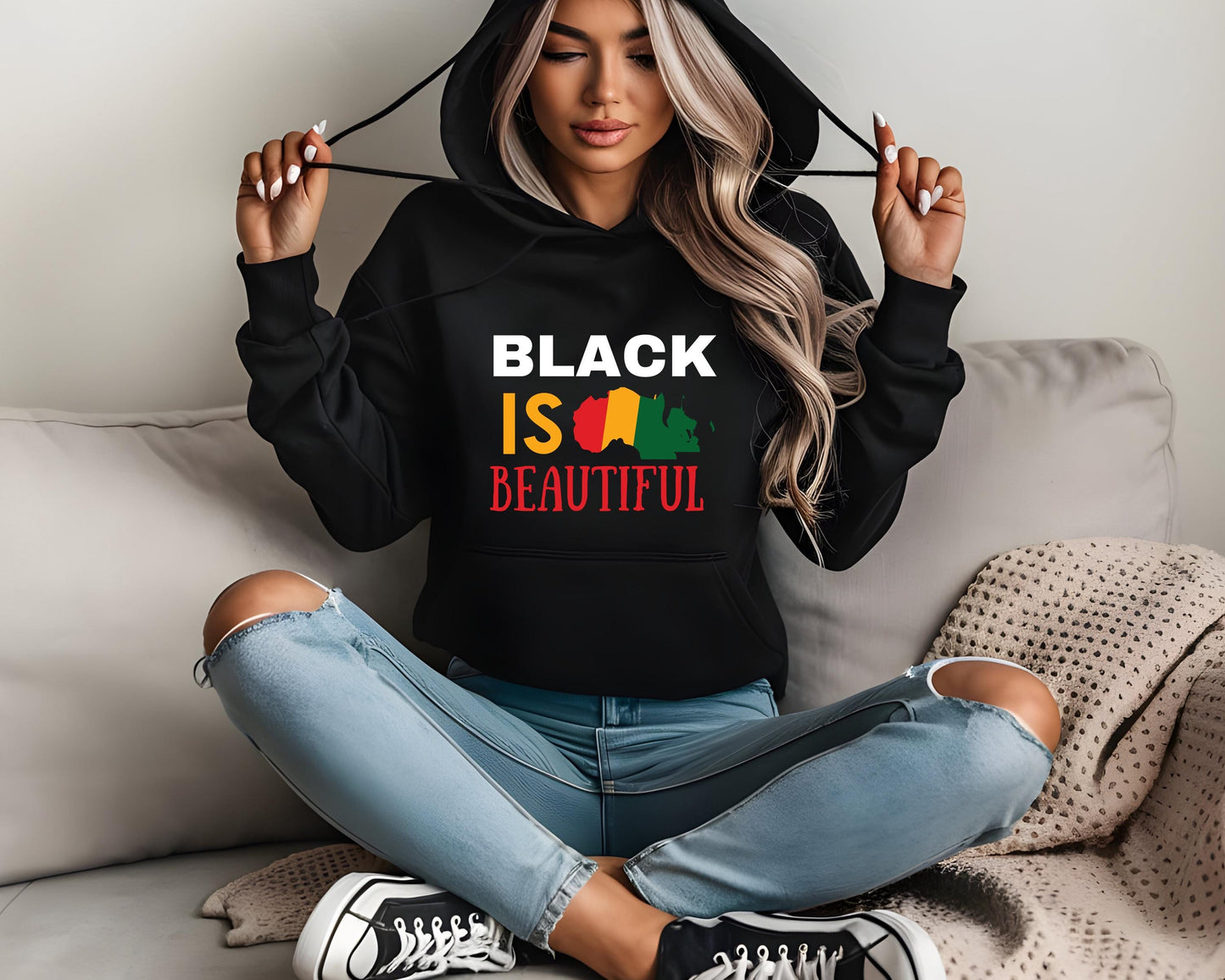 Black is Beautiful Unisex Lightweight Hooded Sweatshirt, Black Hoodie, Diversity Equality Pullover, Anti Racism Activism Apparel, Social