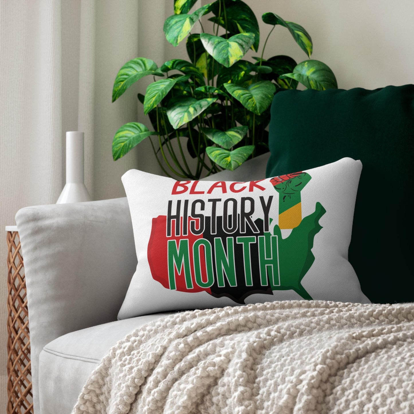 Black History Month Spun Polyester Lumbar Pillow - African American Culture Home Decorative Cushion Throw Accent, Pan African Gifts, BHM