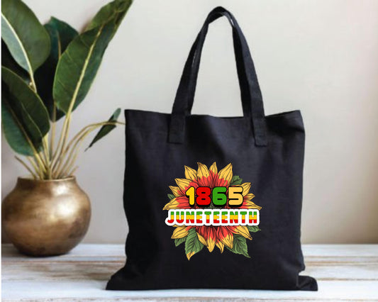 Juneteenth Cotton Canvas Tote Bag, Eco-Friendly Grocery Bag, Sunflower Art Tote, Gift for Activists, Summer Beach Bag