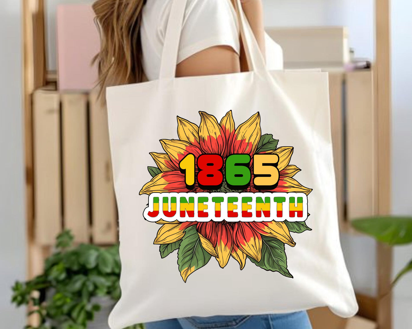 Juneteenth Cotton Canvas Tote Bag, Eco-Friendly Grocery Bag, Sunflower Art Tote, Gift for Activists, Summer Beach Bag