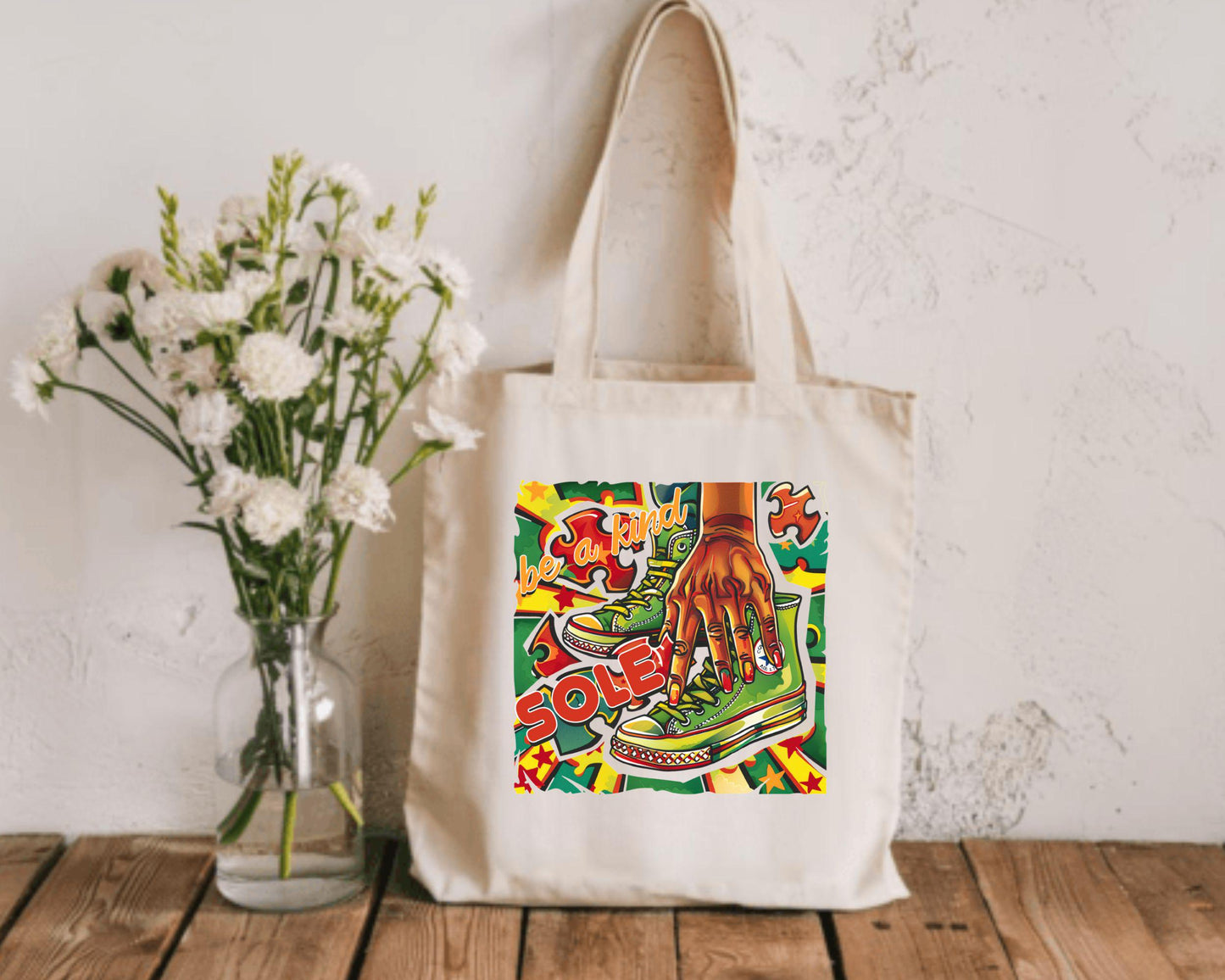 Vintage-Inspired Cotton Canvas Tote Bag with Hand-Drawn Sole Design, Eco-Friendly Shopper, Grocery Bag, Everyday Carry, Art Lover Gift