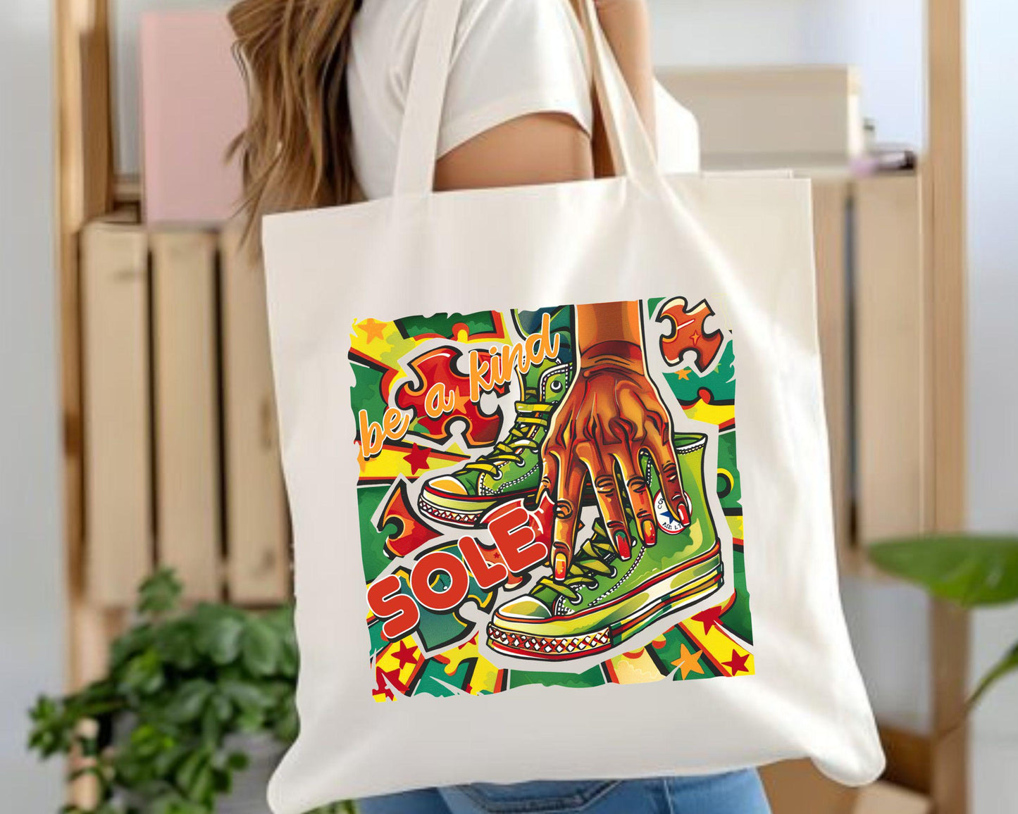 Vintage-Inspired Cotton Canvas Tote Bag with Hand-Drawn Sole Design, Eco-Friendly Shopper, Grocery Bag, Everyday Carry, Art Lover Gift