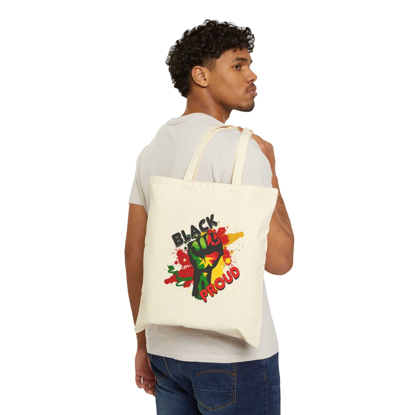 Empowering Black Proud Cotton Canvas Tote Bag, Eco-Friendly Shopping Bag, Festival Tote, Statement Bag, Gift for Activists