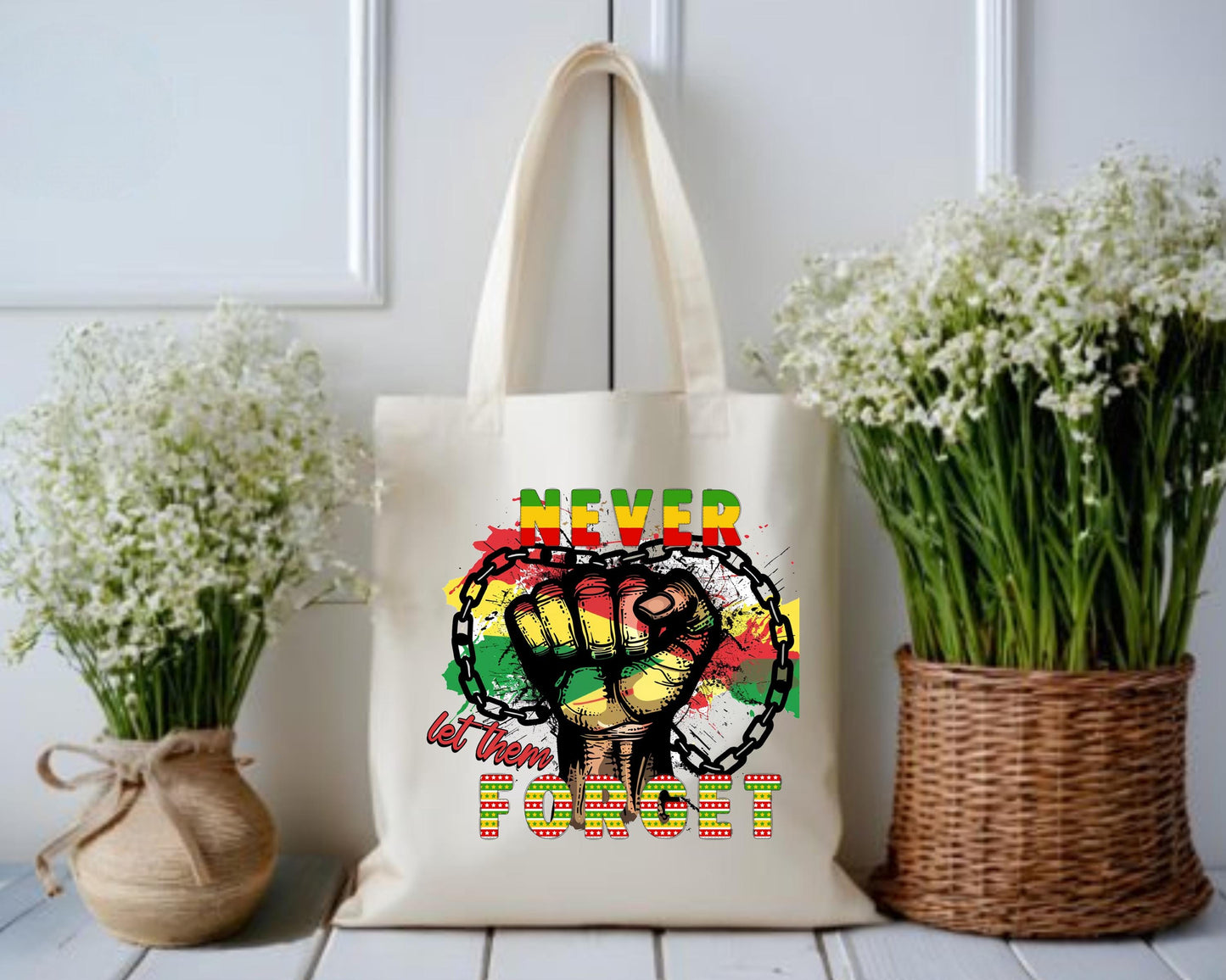 Cotton Canvas Tote Bag - Never Let Them Forget, Reusable Shopping Bag, Eco-Friendly Tote, Gift for Her, Grocery Bag, Market Bag