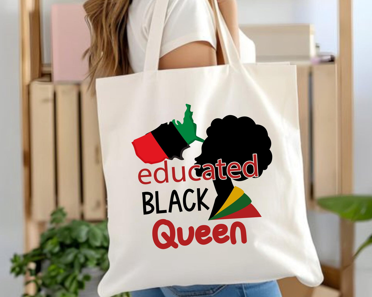 Empowered Black Queen Tote Bag - African American Feminist Shoulder Bag, Educated Black Woman Queen Canvas Tote, Black History Month Gift,