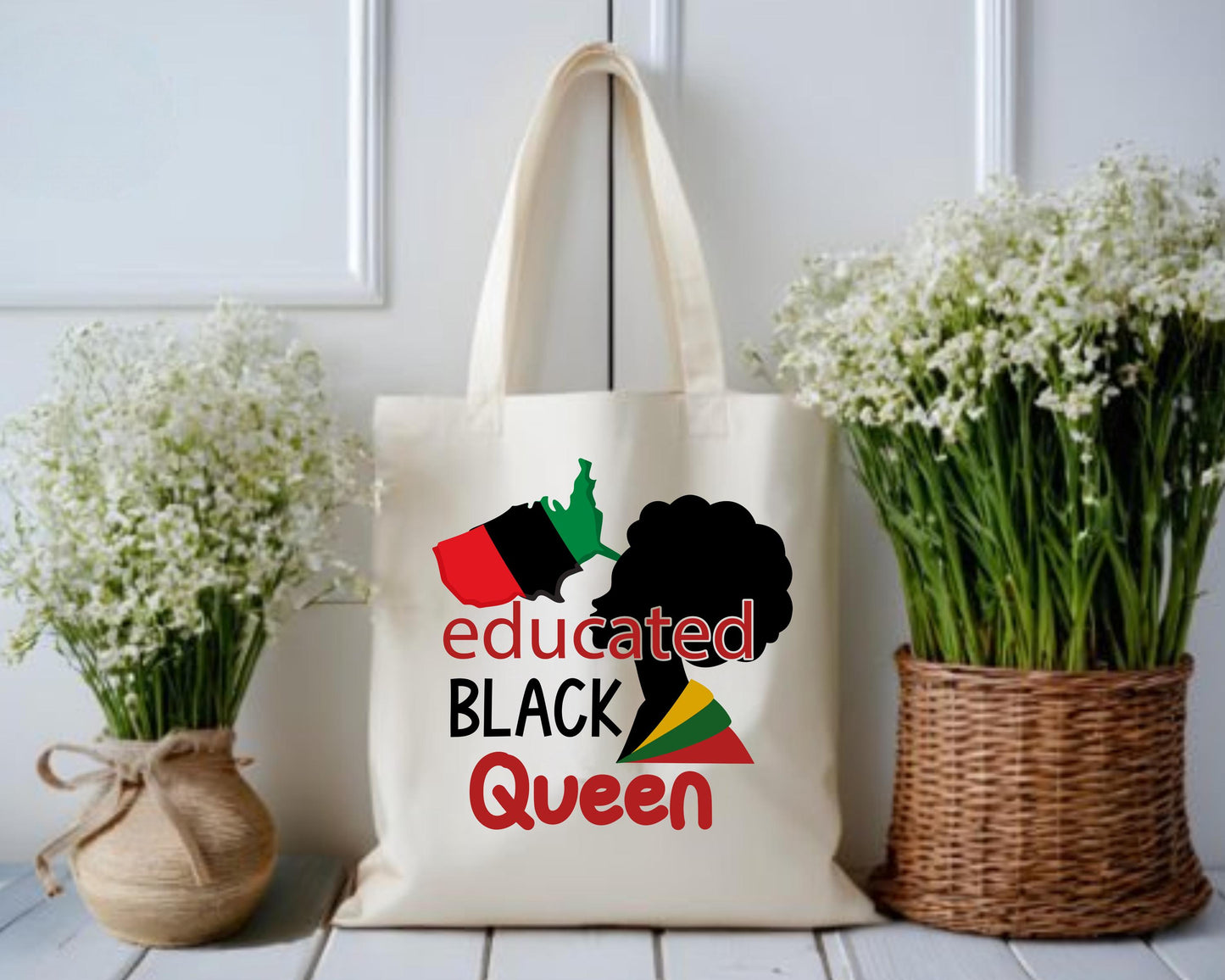 Empowered Black Queen Tote Bag - African American Feminist Shoulder Bag, Educated Black Woman Queen Canvas Tote, Black History Month Gift,