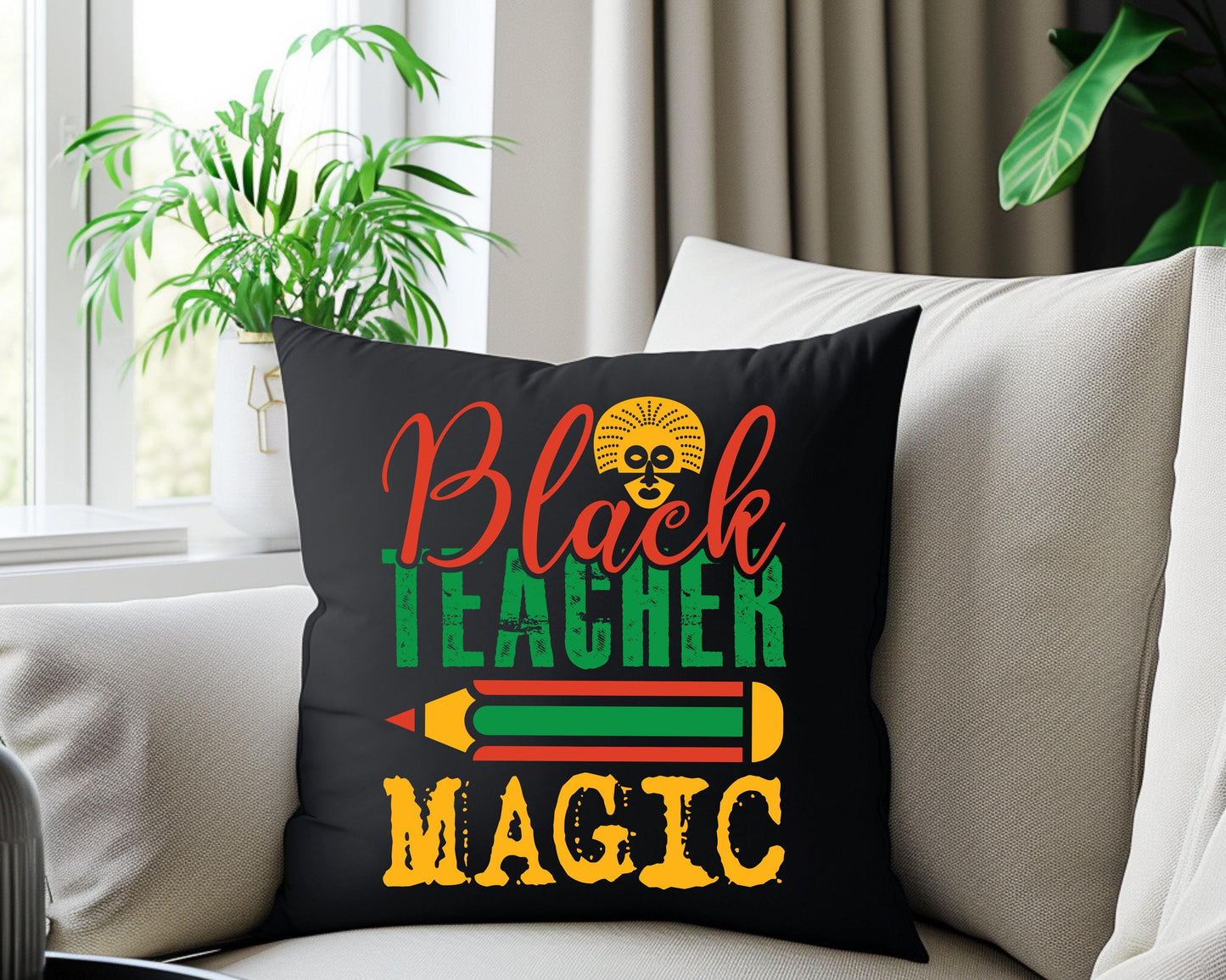 Black Teacher Magic Spun Polyester Lumbar Pillow, African American Educator Gift, Classroom Decor, School Teacher Appreciation Gift, Home