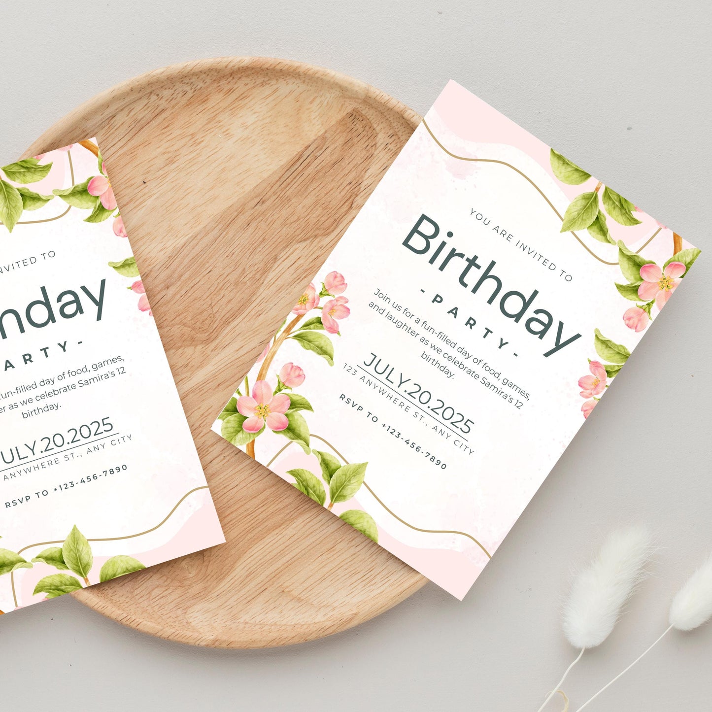 Customizable Floral Birthday Invitation | Soft Pink Blush Design | Perfect for Birthday Celebrations | Digital Party Invitation Template