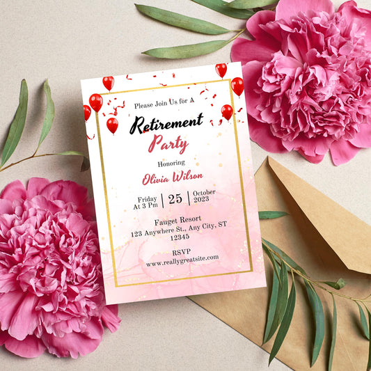 Customizable Retirement Party Invitation | Soft Blush Pink Floral Design | Digital Retirement Invite Template | Instant Download