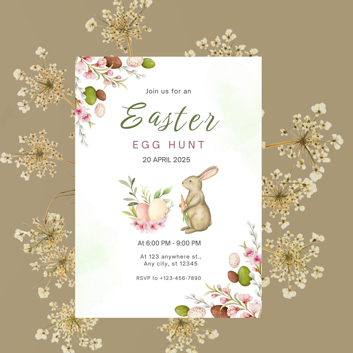 Green and Pink Watercolor Easter Invitation, Green Easter Invitation | Easter Egg Hunt | Bunny Party Invite | Easter Brunch