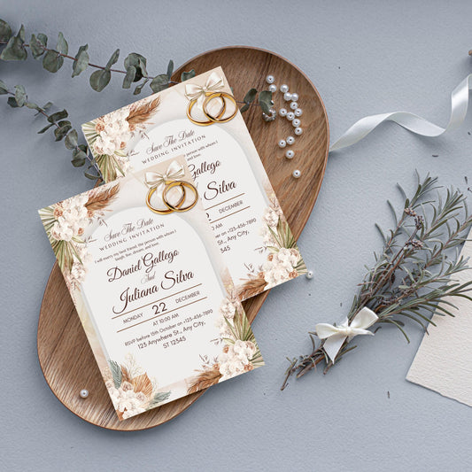 Beige Vintage Floral Invitation Template | Romantic Botanical Wedding Invite