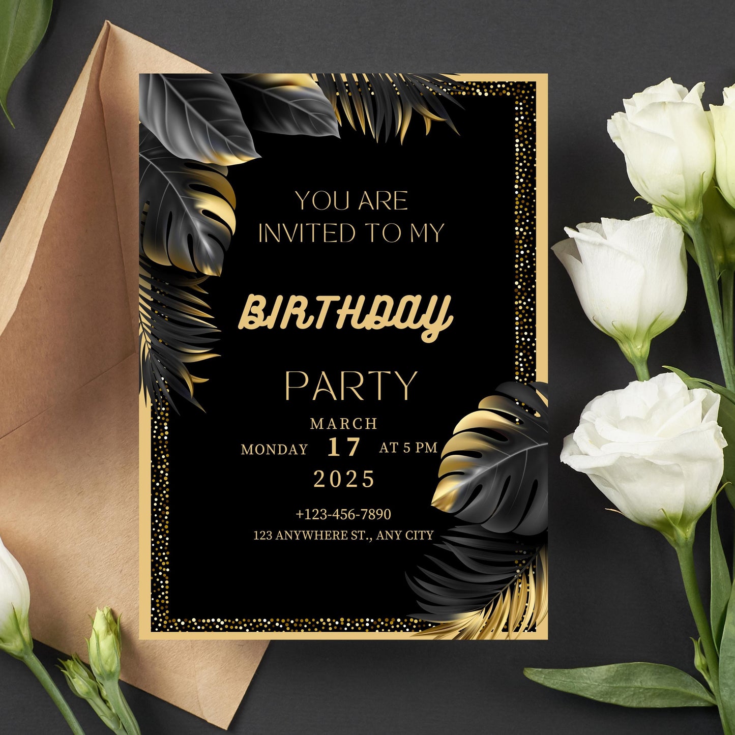 Luxury Black & Gold Birthday Party Invitation | Digital and Personalized