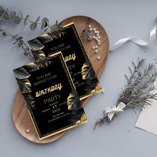 Luxury Black & Gold Birthday Party Invitation | Digital and Personalized