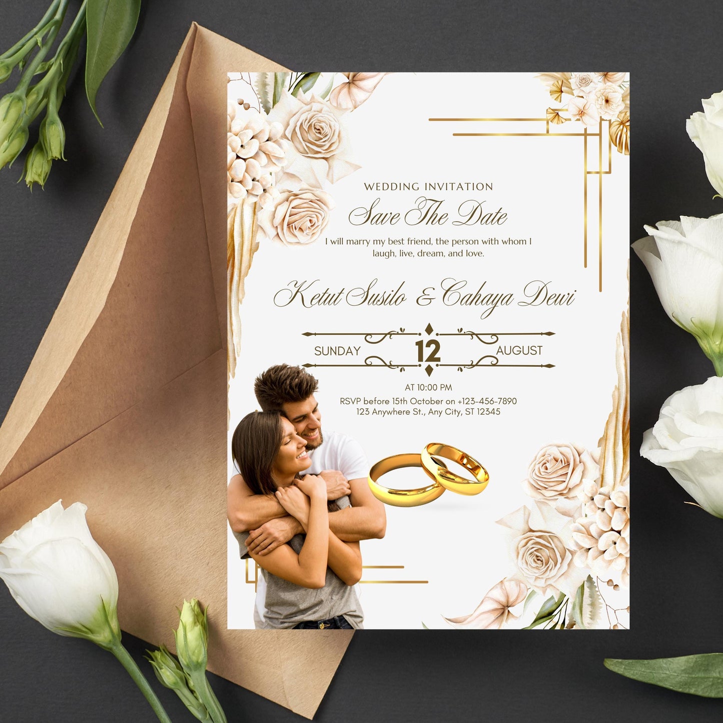 Yellow Floral Wedding Invitation Template | Boho Elegant Wildflower Design