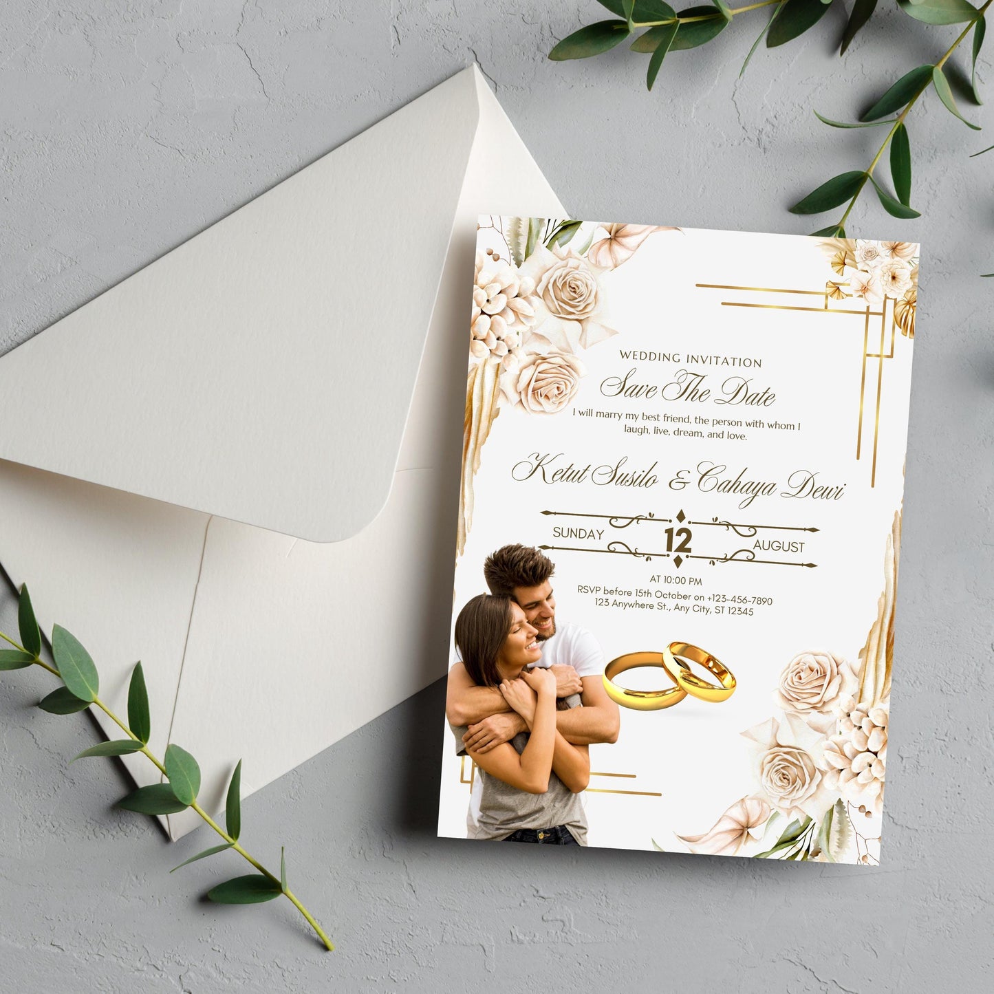 Yellow Floral Wedding Invitation Template | Boho Elegant Wildflower Design