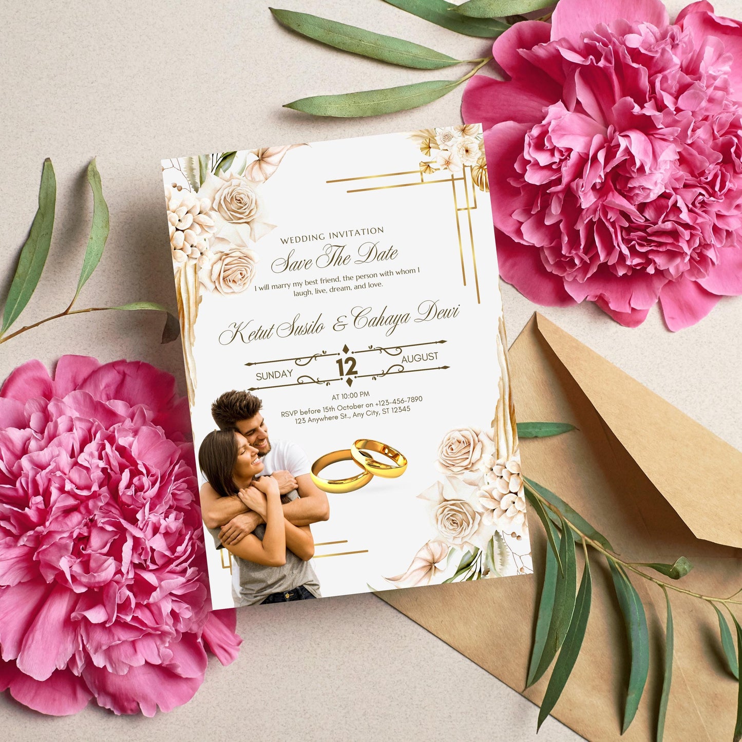 Yellow Floral Wedding Invitation Template | Boho Elegant Wildflower Design