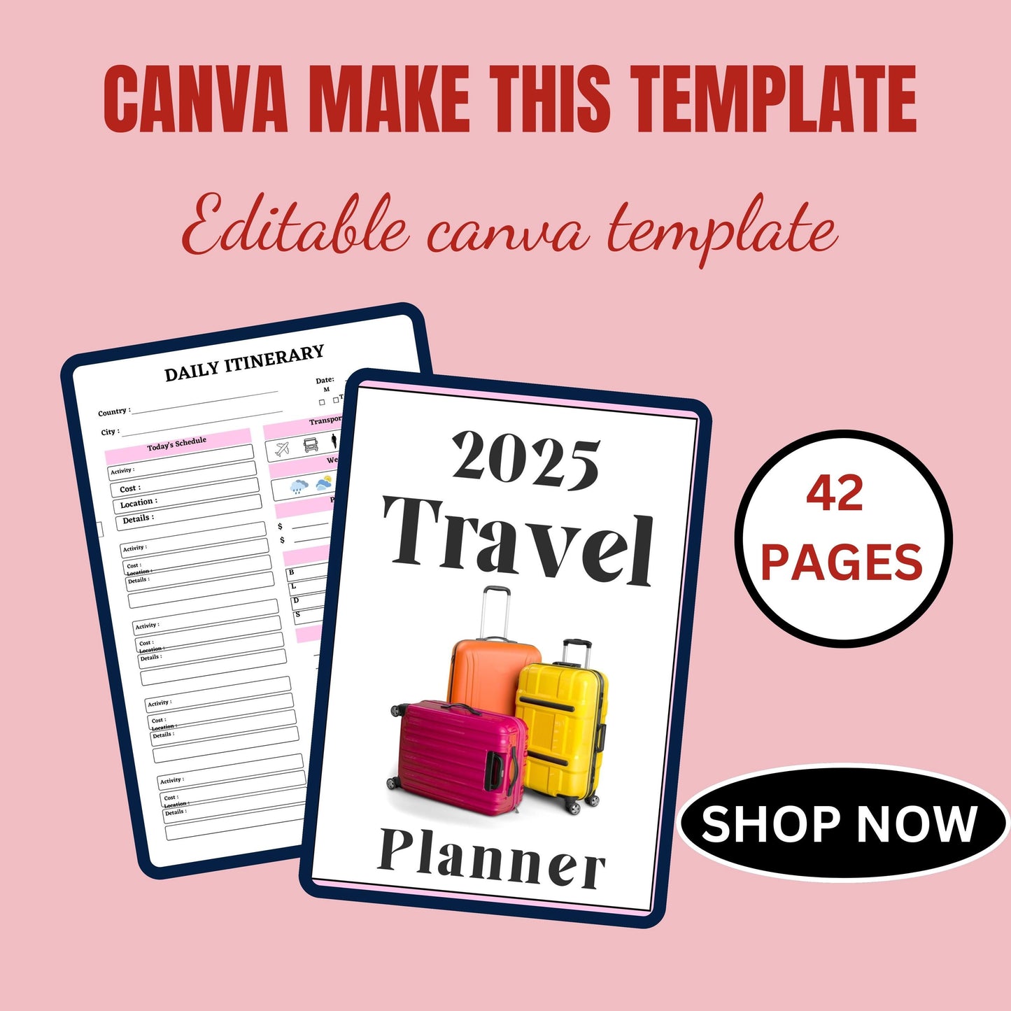 Fully Editable Digital Itinerary Template, 2025 Travel Planner, Vacation Organizer, KDP-Ready Trip Planning, Travel Goals, Printable Journal