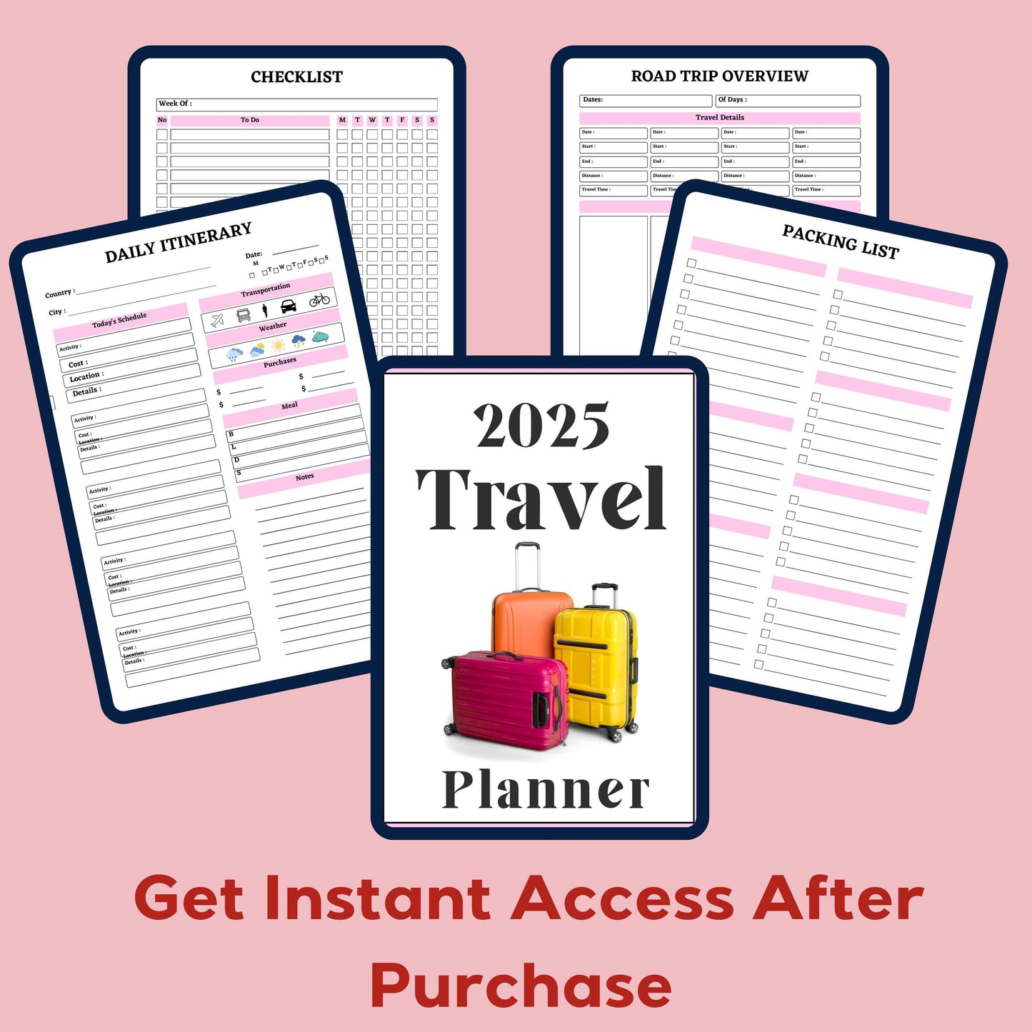 Fully Editable Digital Itinerary Template, 2025 Travel Planner, Vacation Organizer, KDP-Ready Trip Planning, Travel Goals, Printable Journal