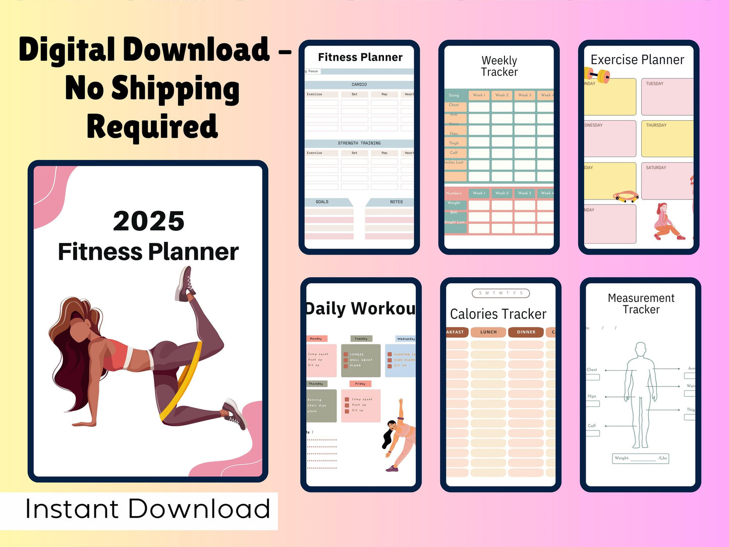 2025 Fitness Planner - Workout Routine, Daily Workout, Exercise Planner, Food Planner, Weight Tracker, Calories Tracker, Workout Planner