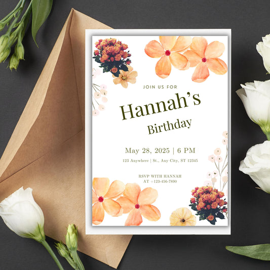 Green and Brown Birthday Invitation | Earthy Digital Party Invite | Editable Canva Template