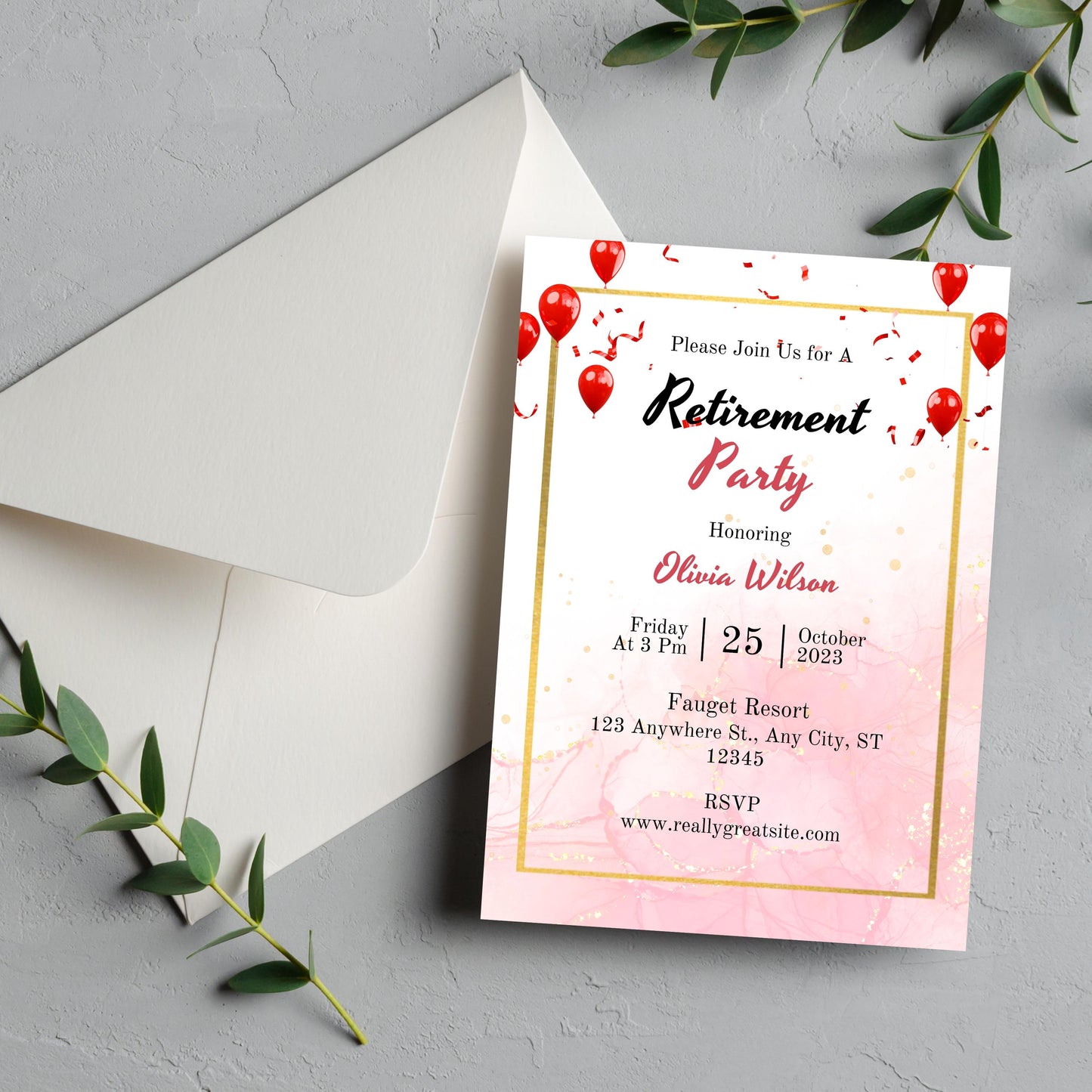 Customizable Retirement Party Invitation | Soft Blush Pink Floral Design | Digital Retirement Invite Template | Instant Download