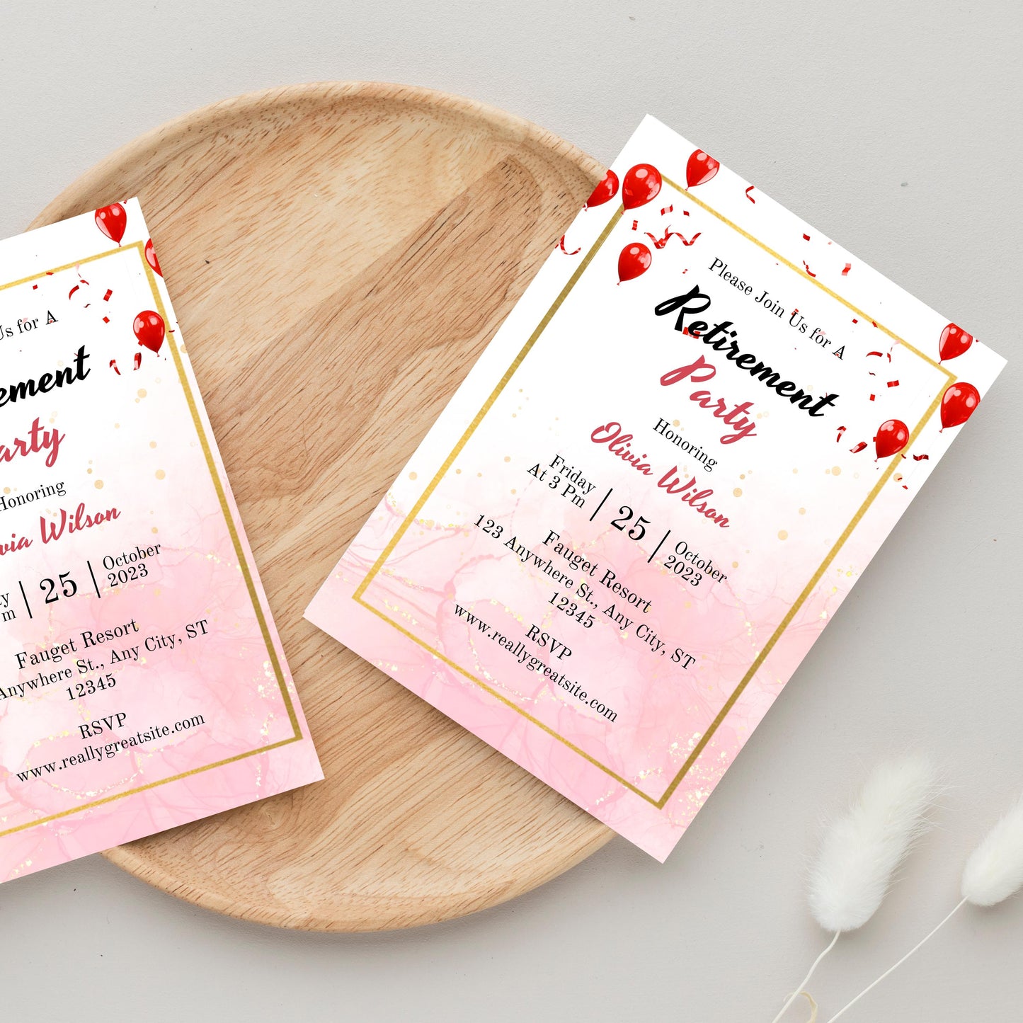 Customizable Retirement Party Invitation | Soft Blush Pink Floral Design | Digital Retirement Invite Template | Instant Download