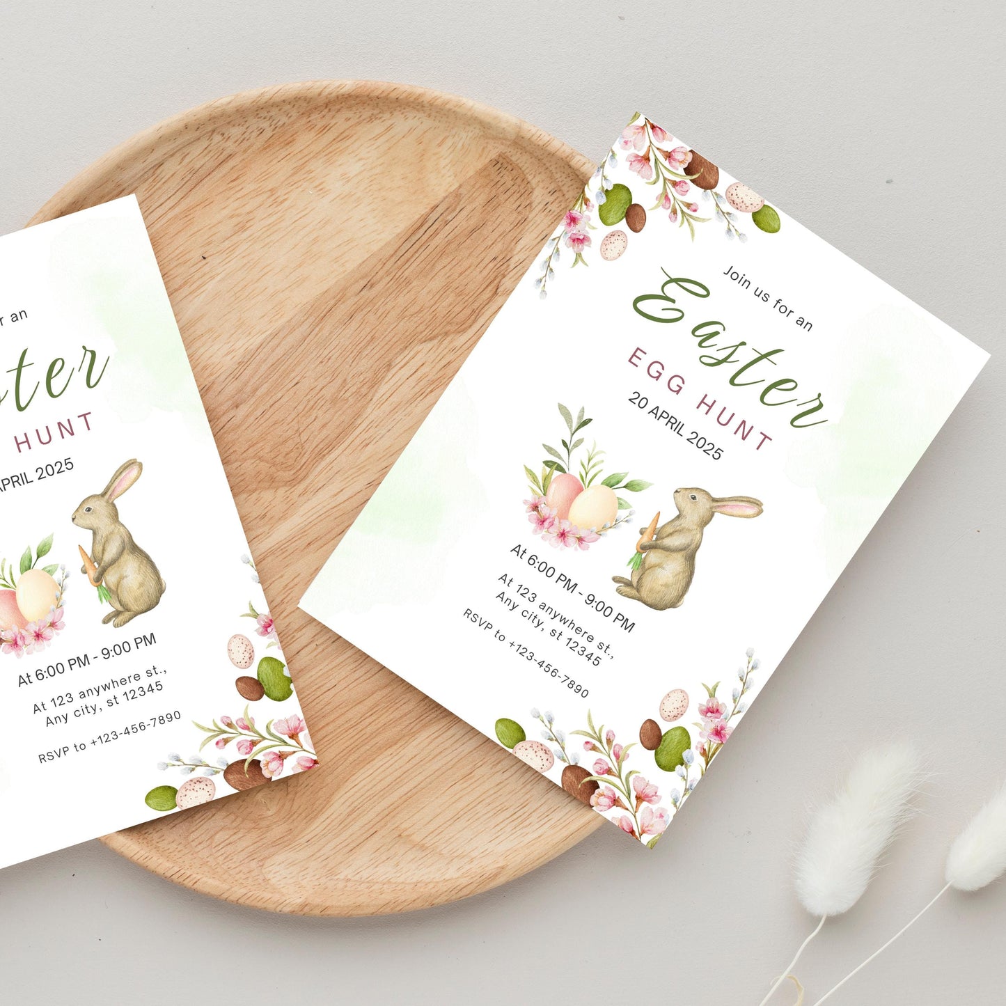 Green and Pink Watercolor Easter Invitation, Green Easter Invitation | Easter Egg Hunt | Bunny Party Invite | Easter Brunch