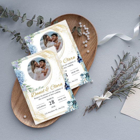 Dusty Blue Floral Wedding Invitation Template | Editable & Printable | Modern Wedding Invite