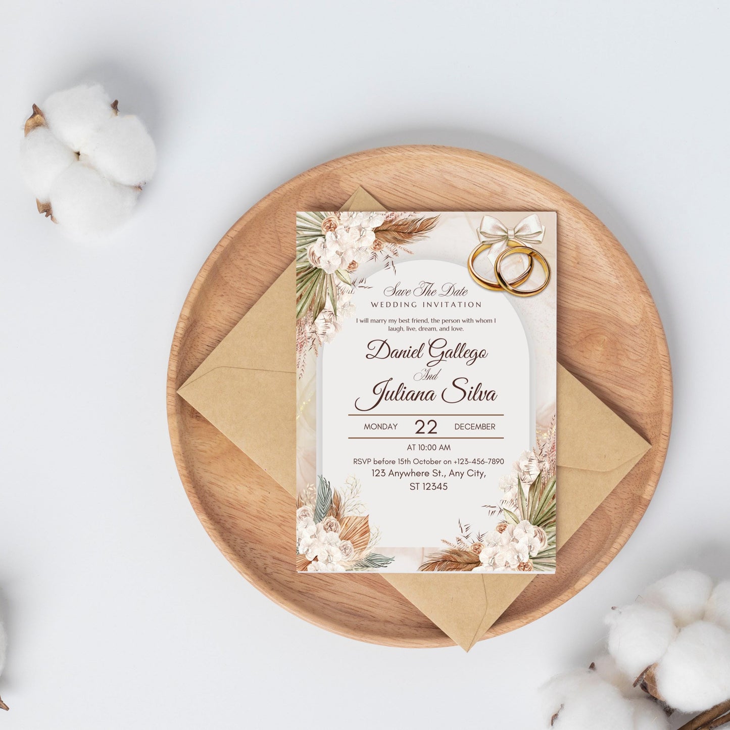 Beige Vintage Floral Invitation Template | Romantic Botanical Wedding Invite