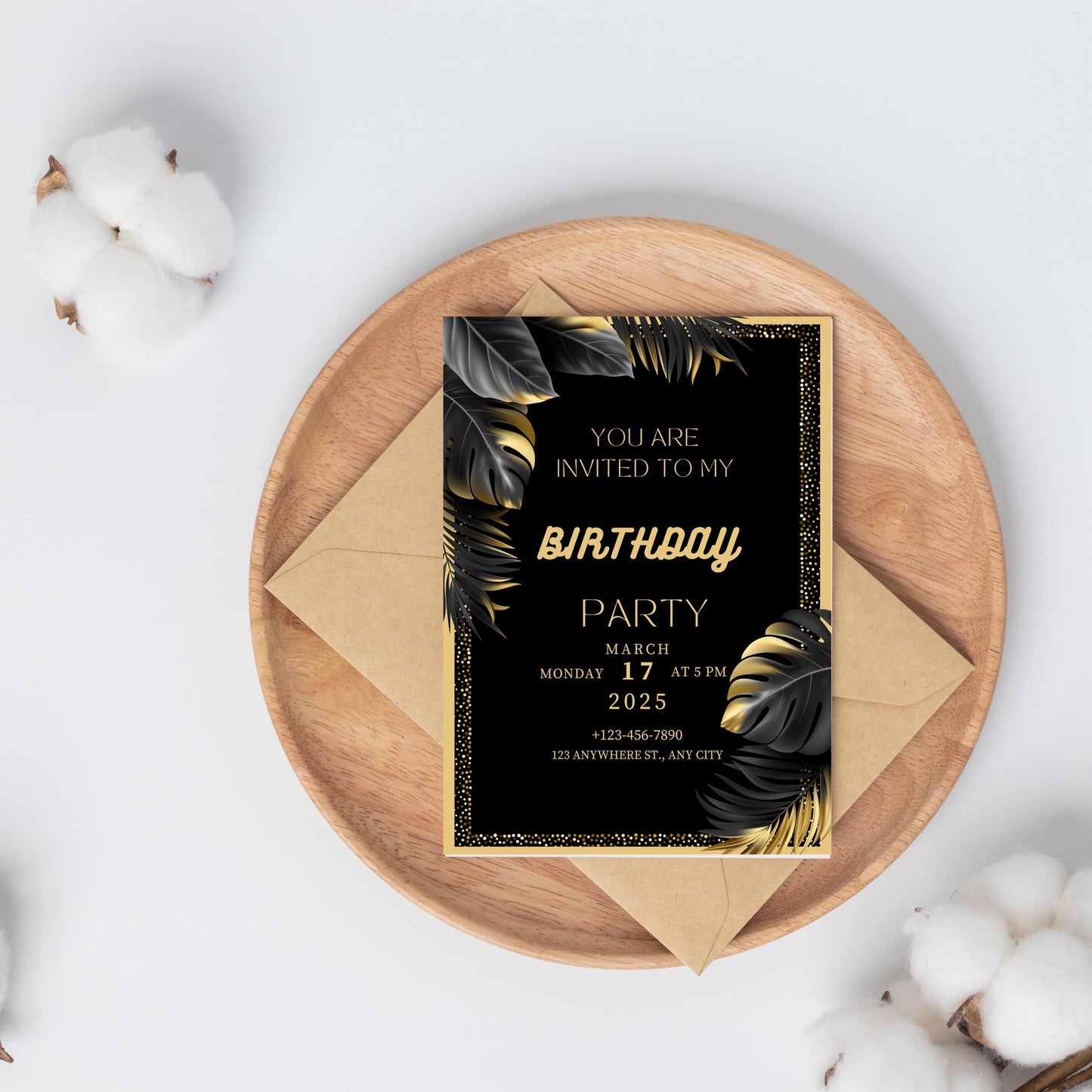 Luxury Black & Gold Birthday Party Invitation | Digital and Personalized