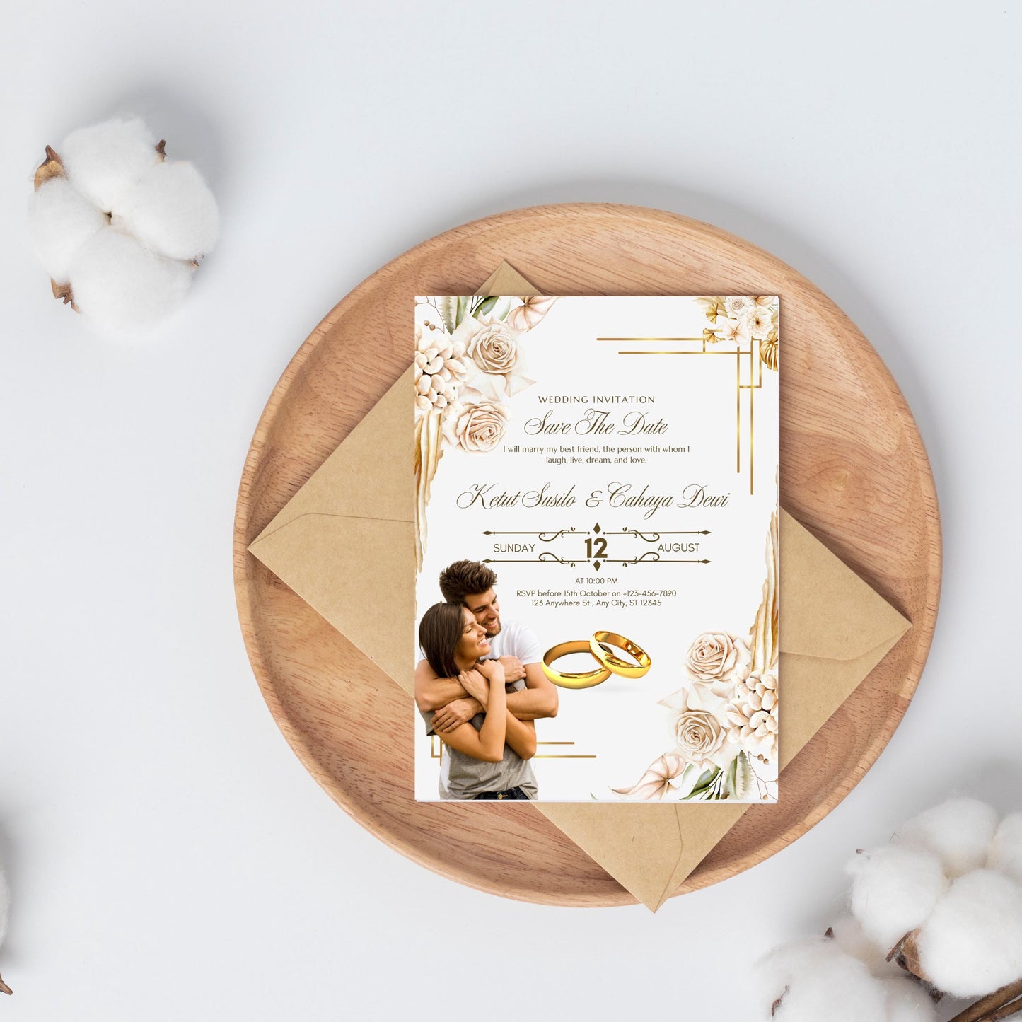 Yellow Floral Wedding Invitation Template | Boho Elegant Wildflower Design