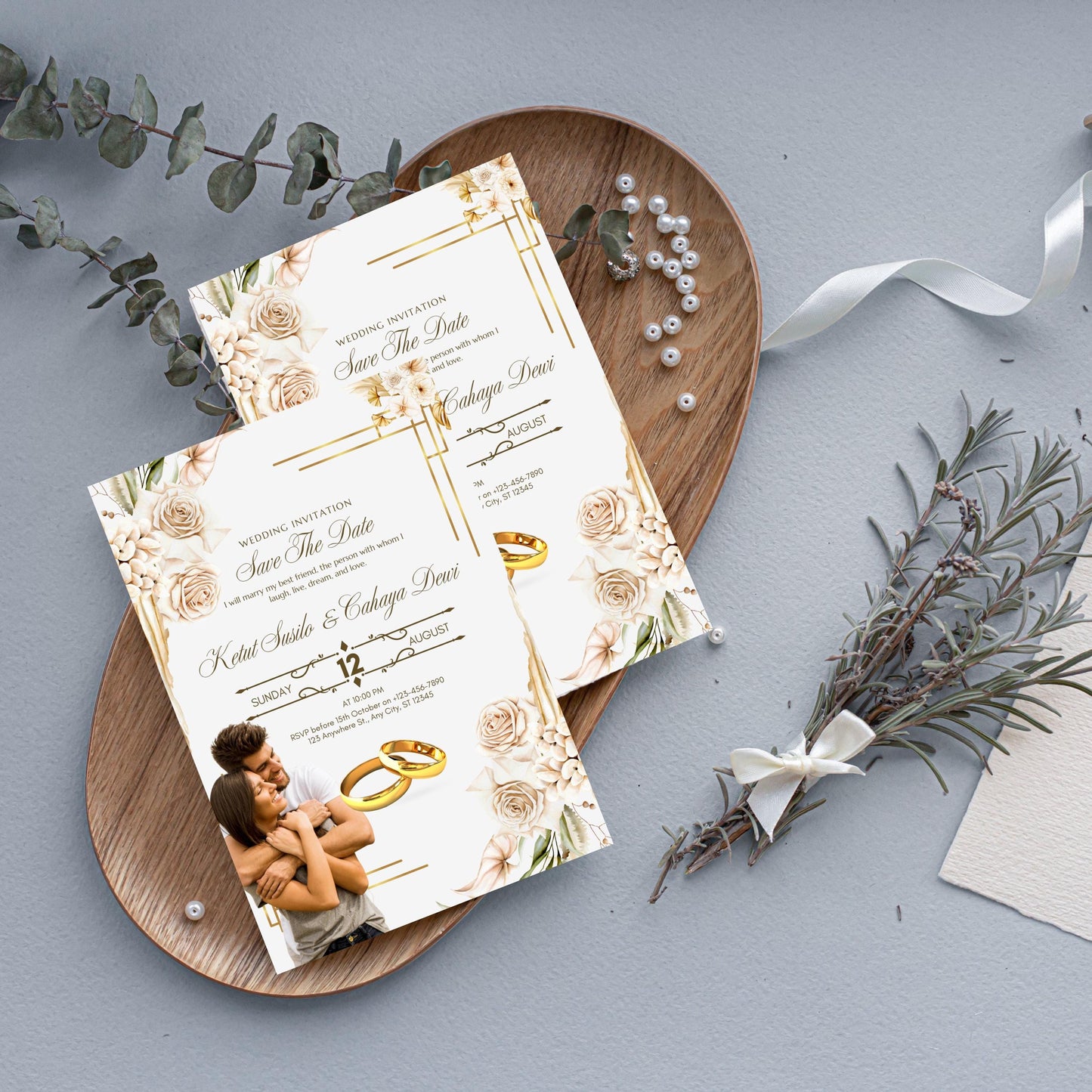 Yellow Floral Wedding Invitation Template | Boho Elegant Wildflower Design