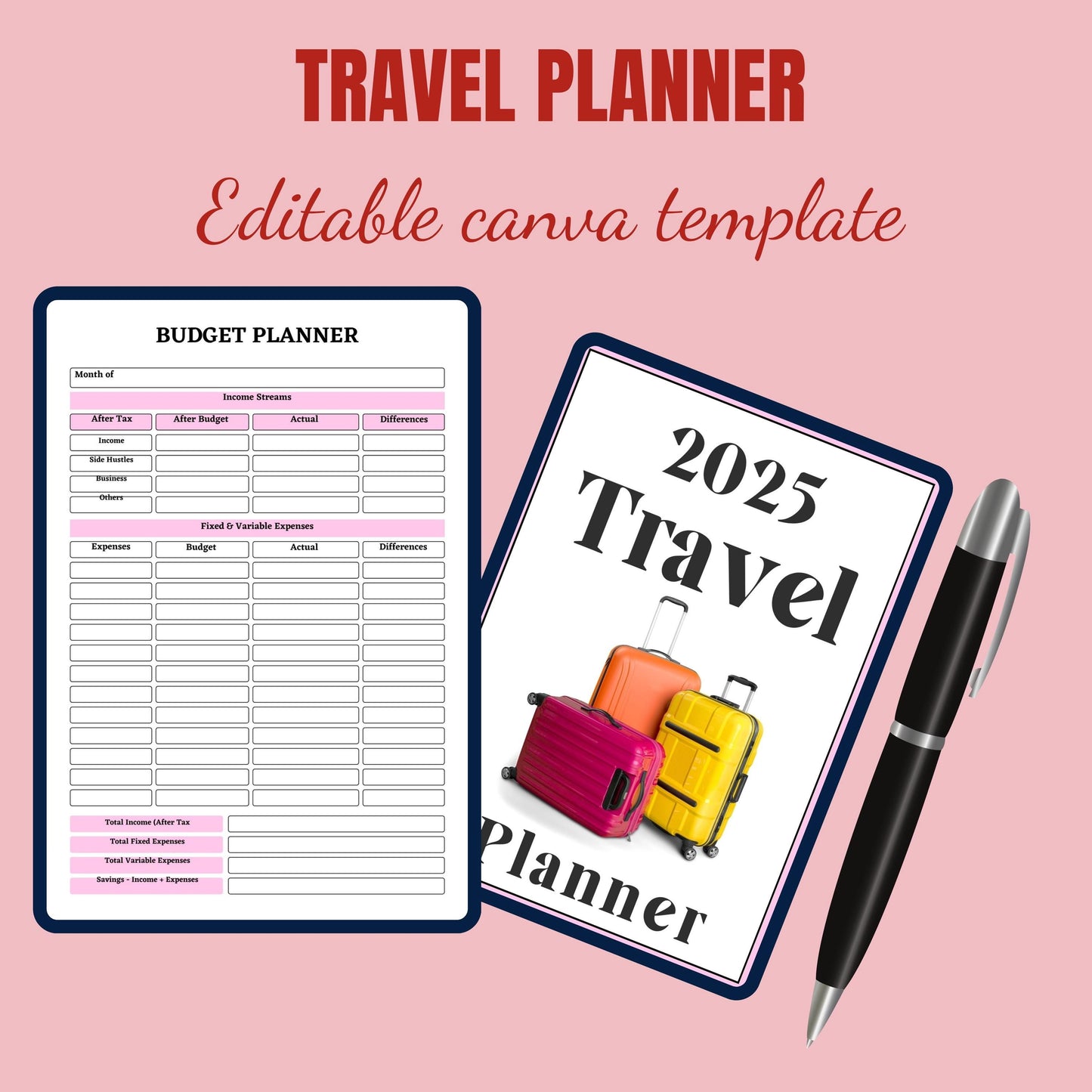 Fully Editable Digital Itinerary Template, 2025 Travel Planner, Vacation Organizer, KDP-Ready Trip Planning, Travel Goals, Printable Journal