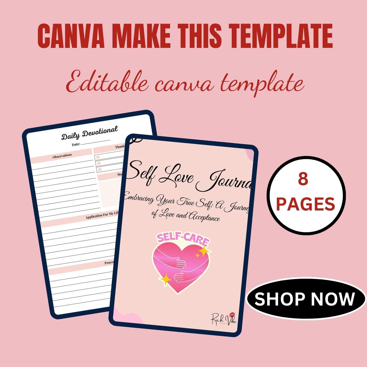 Editable Template Self Love Workbook Digital Self Love Planner Self Care Journal Affirmation Journal Self Love Journal Printable and