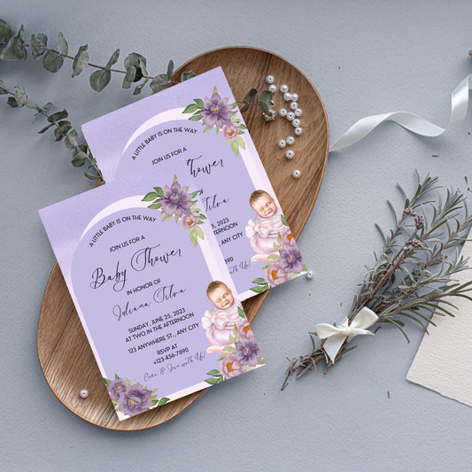 Purple Floral Arch Baby Shower Invitation, Watercolor Lilac Baby Shower, Lavender Baby Shower, Instant Download Printable BD148