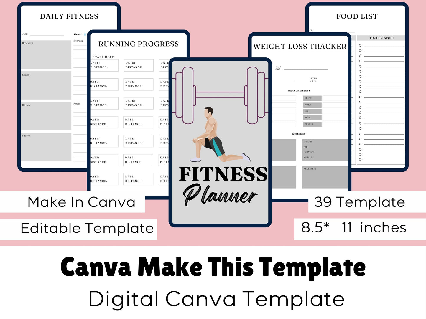 Fitness Planner, Workout Planner Fitness Journal, Wellness,  Weight Loss Tracker,, Health Goal, Meal Planner, Self Care, Habit Tracker